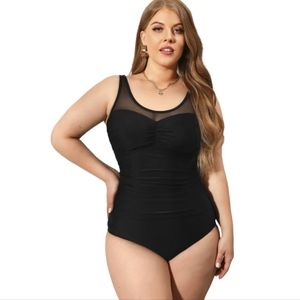 Essential Space Mesh Tankini & Retro High Waist Plus Size Set - Size 1X